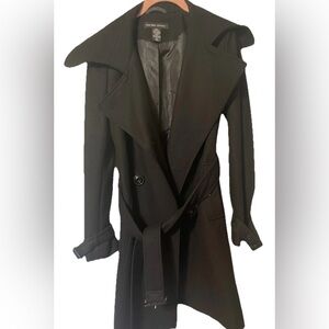 New York & Company Black Double-Breasted Trench Coat with Belt